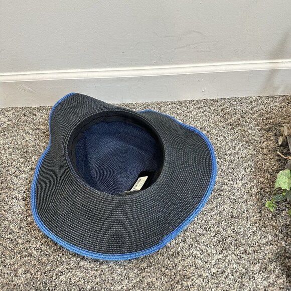 Rag & Bone Womens Lily Sun Hat Navy Black Weaved Wide Brim One Size New - Picture 3 of 6